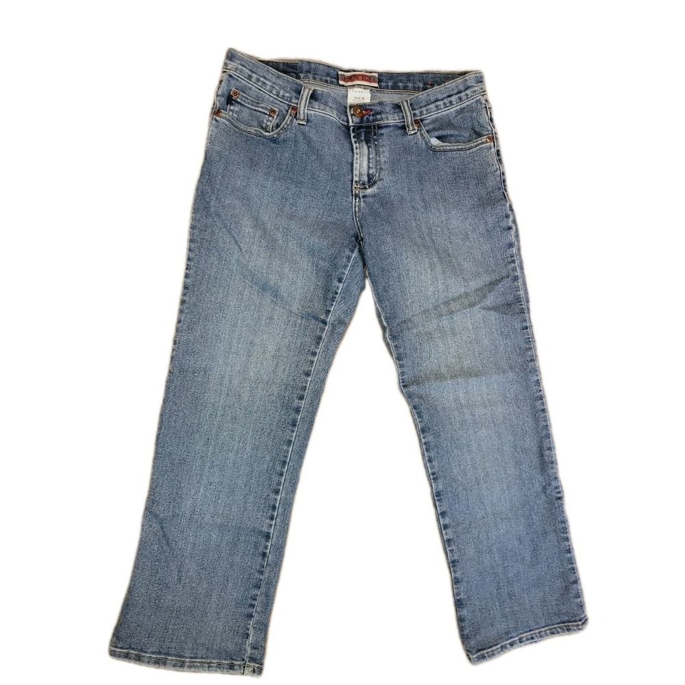 Z Cavaricci Capri Pants Denim Blue Jean Size 9 Distressed Crop Womens